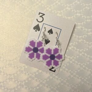 Purple Flower Earrings | Handmade Mini Perler Bead Earrings